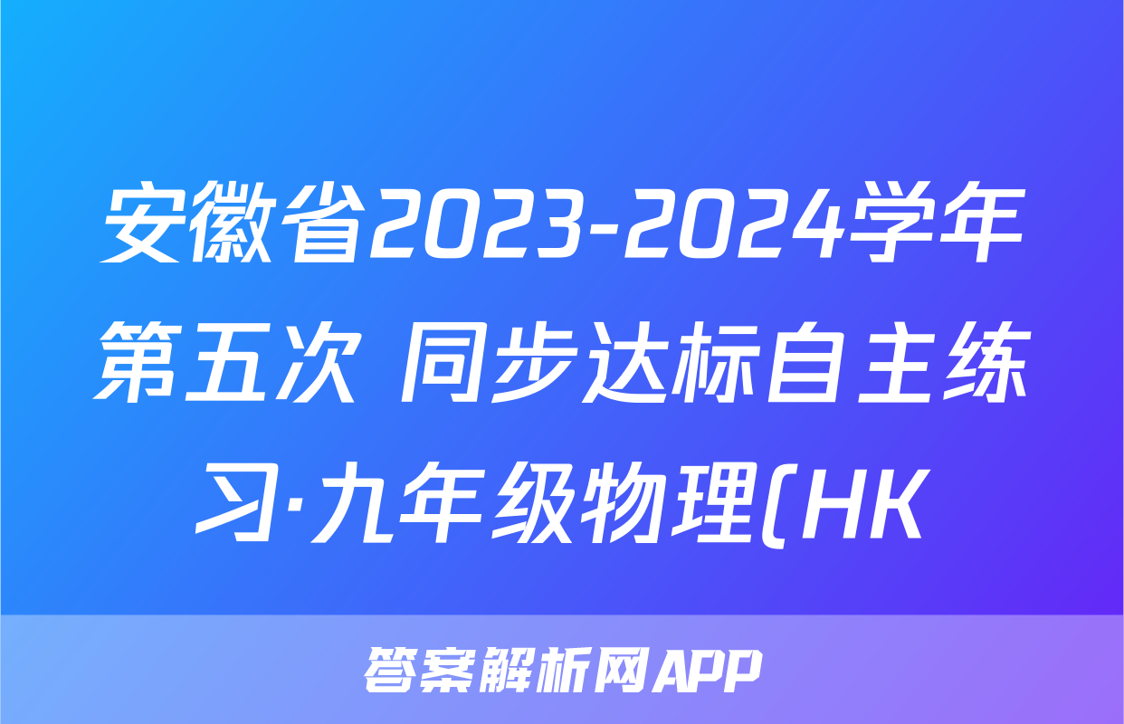 安徽省2023-2024学年第五次 同步达标自主练习·九年级物理(HK)答案